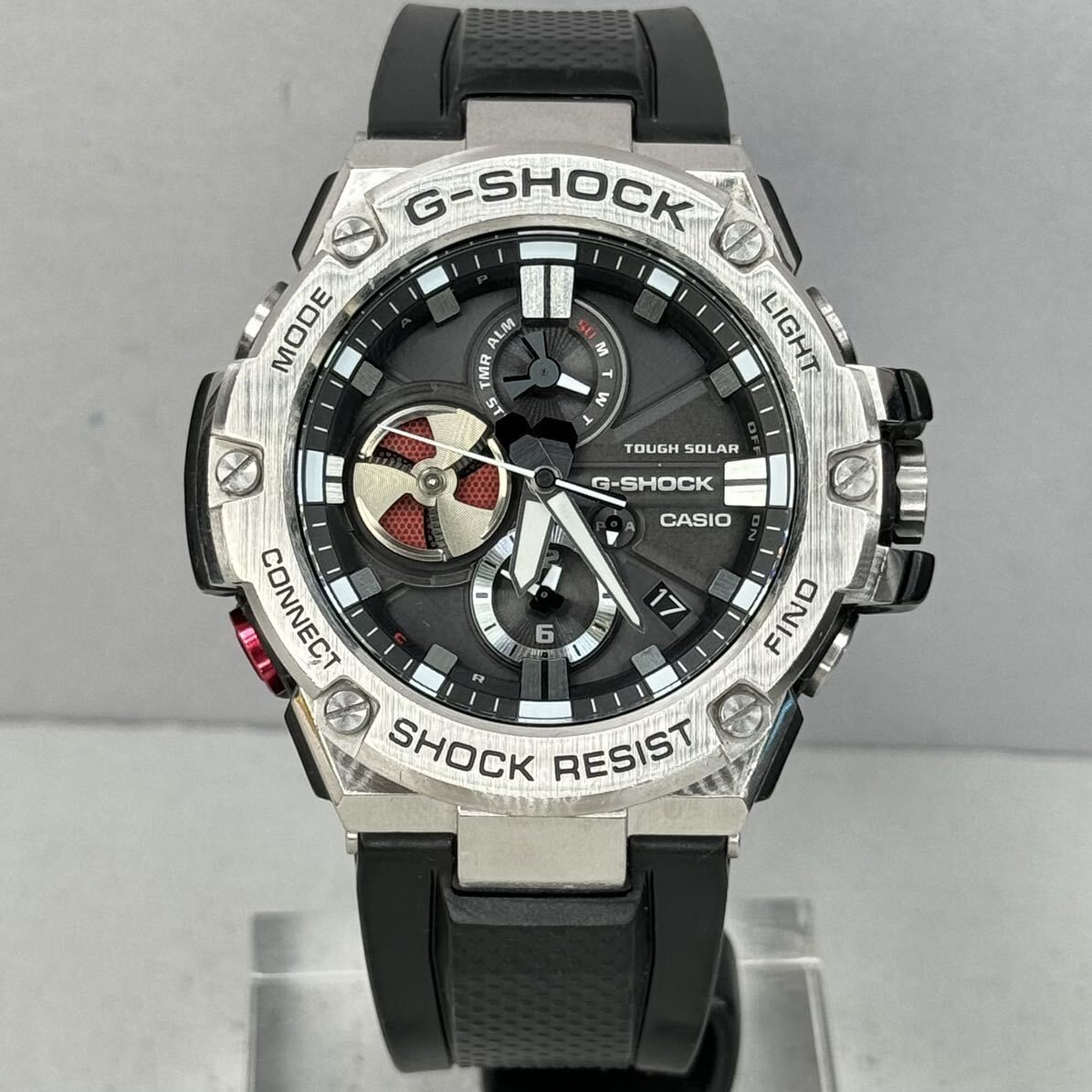 美品 G-SHOCK GST-B100-1AJF GスチールG-STEEL タフソーラー Bluetooth搭載モバイルリンク メタルベゼル ブラック シルバー ラバーバンドの画像5