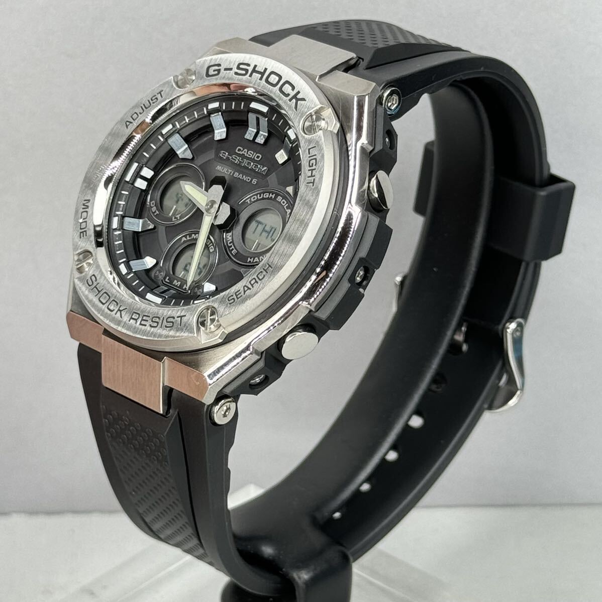 極美品 箱説付G-SHOCK GST-W310-1AJF G-STEEL/Gスチール タフソーラー 電波受信 電波ソーラー マルチバンド6 アナデジ ブラック シルバーの画像7