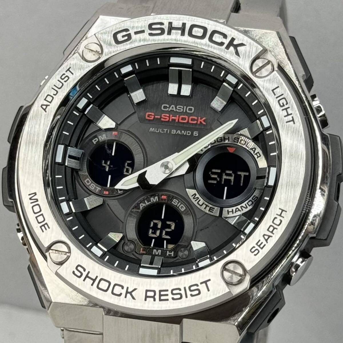 極美品 G-SHOCK GST-W110D-1AJF G-STEEL/Gスチール タフソーラー 電波受信 電波ソーラー マルチバンド6 メタルバンド ブラック アナデジの画像1