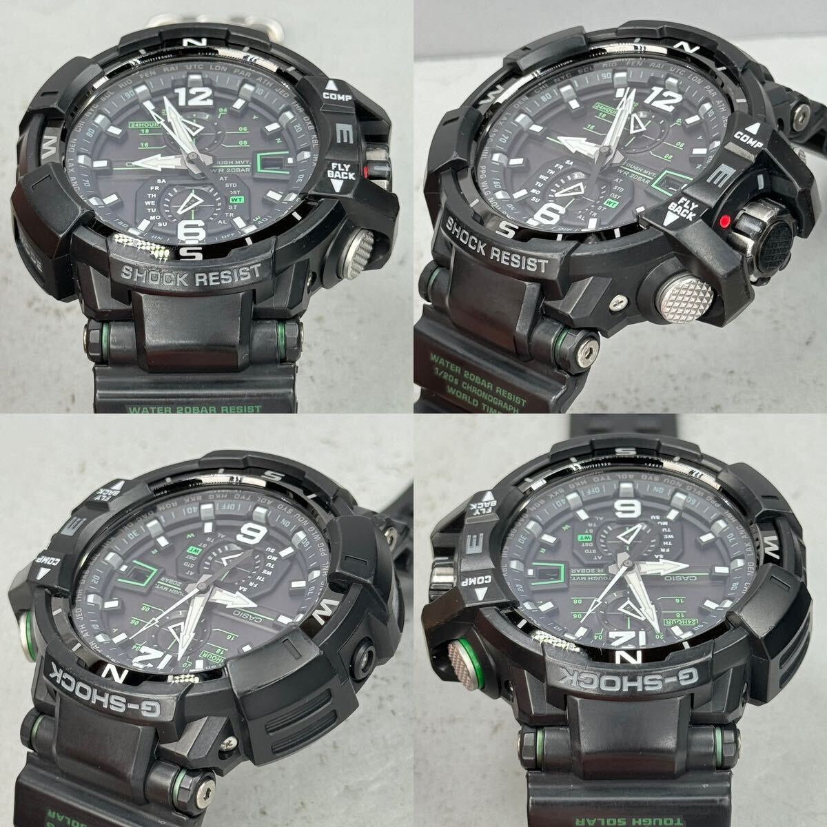 極美品 G-SHOCK GW-A1100-1A3JF グラビティマスター タフソーラー 電波受信 電波ソーラー マルチバンド6 方位計搭載 ブラック グリーンの画像4