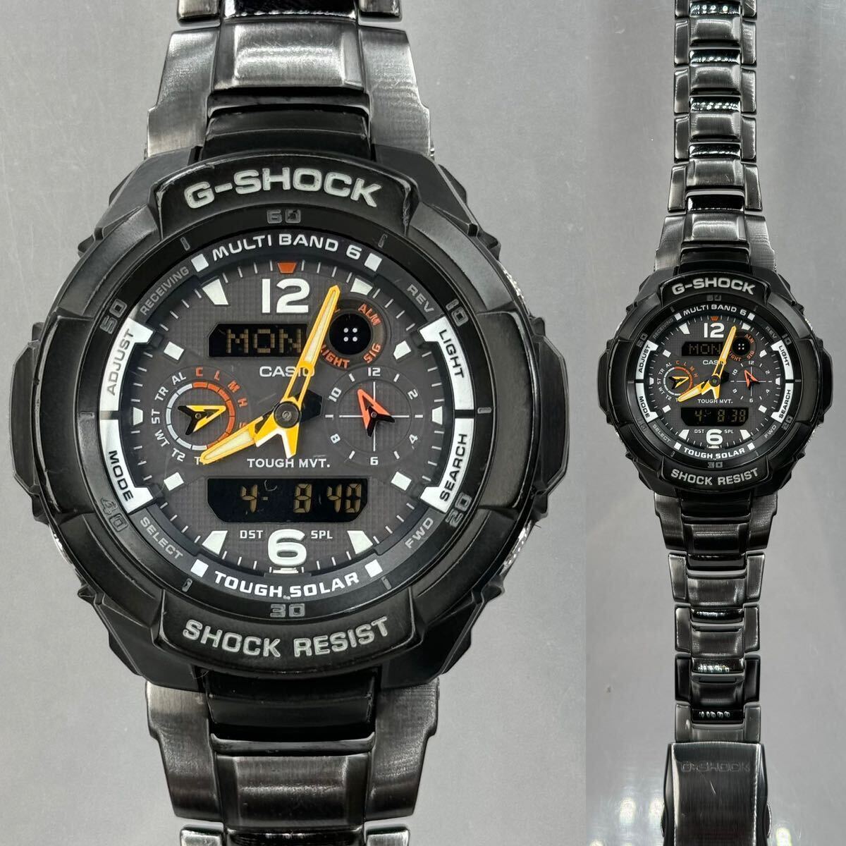 美品 G-SHOCK GW-3500BD-1AJF スカイコックピット タフソーラー 電波受信 電波ソーラー マルチバンド6 ブラック 反転液晶 メタルバンド の画像3