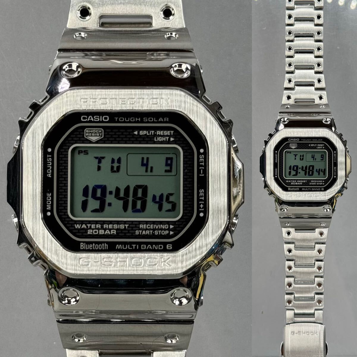 極美品 G-SHOCK GMW-B5000D-1JF タフソーラー 電波受信 電波ソーラー マルチバンド6 Bluetooth搭載 モバイルリンク メタルバンド シルバーの画像3