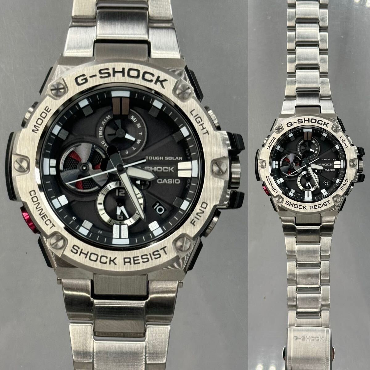 極美品G-SHOCK GST-B100D-1AJF GスチールG-STEEL タフソーラー Bluetooth搭載モバイルリンク メタルバンド/メタルベゼル ブラック シルバー_画像3