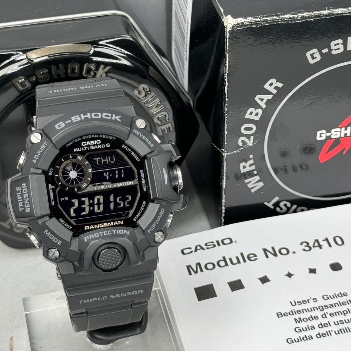 極美品 箱説付G-SHOCK GW-9400-1B RANGEMANレンジマン タフソーラー 電波受信 電波ソーラー マルチバンド6 トリプルセンサー ブラックの画像2