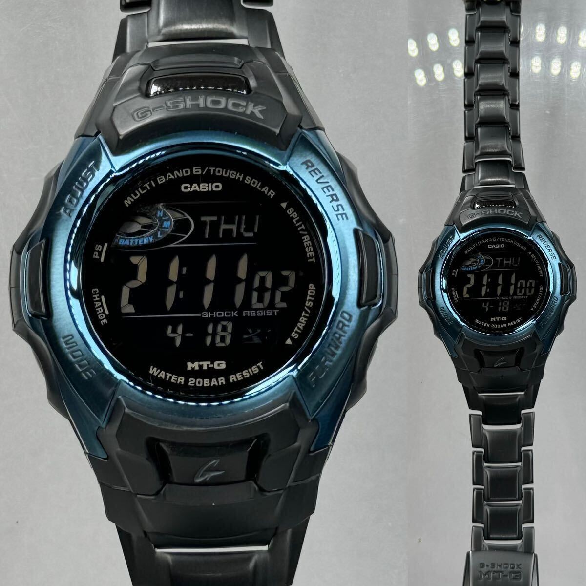 極美品 G-SHOCK MTG-M900BD-2JF MT-G タフソーラー 電波受信 電波ソーラー マルチバンド6 ブラック ブルー 反転液晶 メタルバンド デジタルの画像3