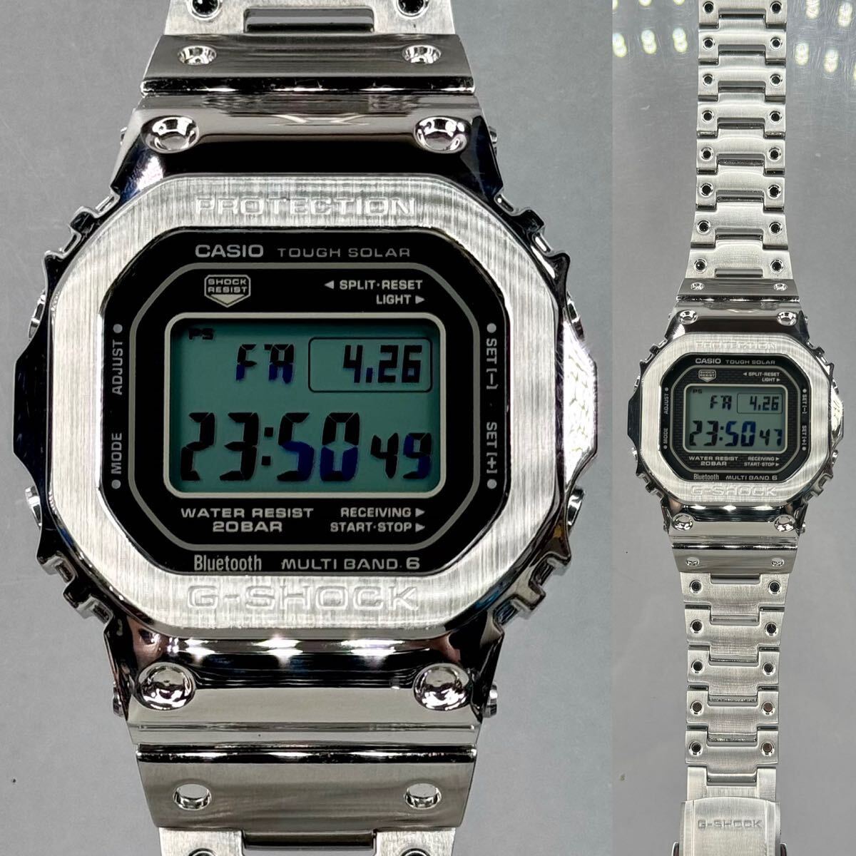 極美品 G-SHOCK GMW-B5000D-1JF タフソーラー 電波受信 電波ソーラー マルチバンド6 Bluetooth搭載 モバイルリンク メタルバンド シルバー_画像3