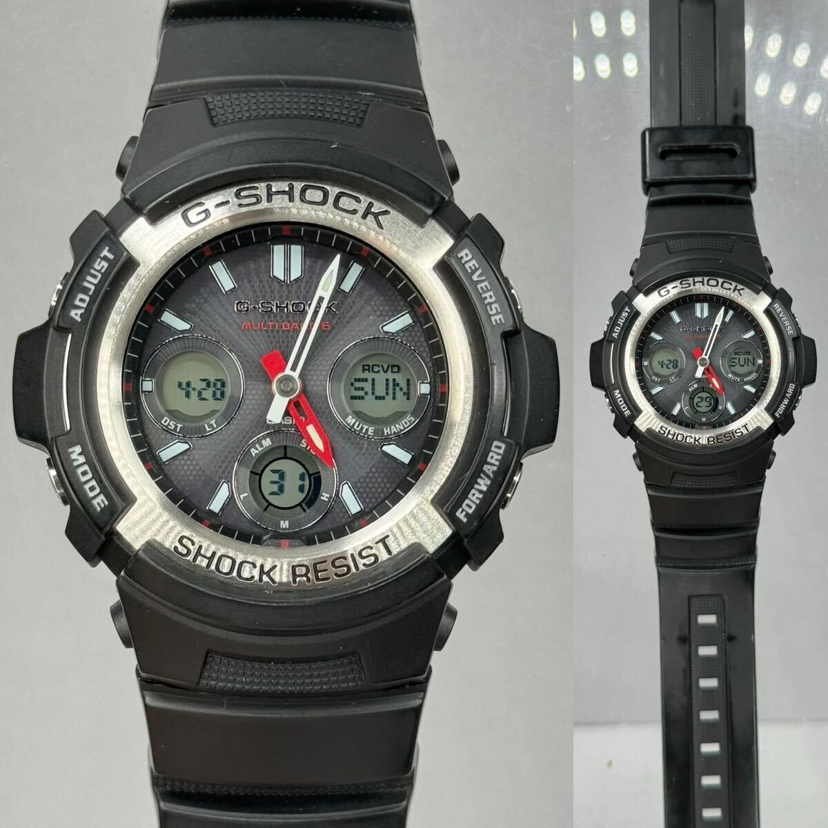 極美品 G-SHOCK AWG-M100-1AJF タフソーラー 電波受信 電波ソーラー マルチバンド6 アナログ/デジタルコンビ アナデジ ブラック_画像3