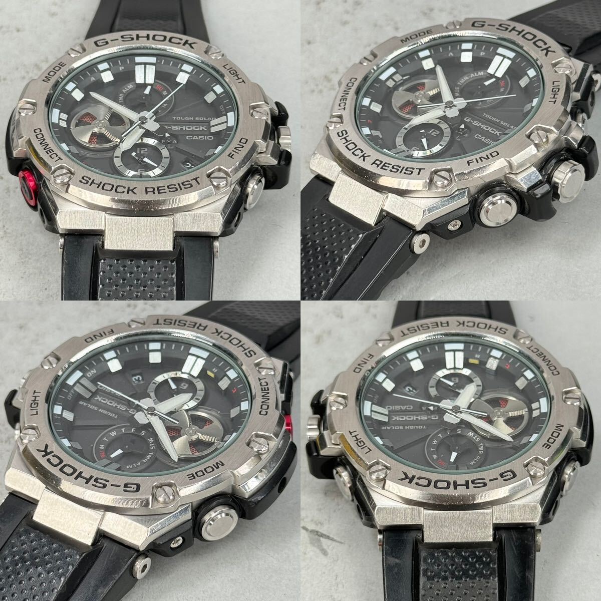 良品 G-SHOCK GST-B100-1AJF GスチールG-STEEL タフソーラー Bluetooth搭載モバイルリンク メタルベゼル ブラック シルバー ラバーバンド_画像4