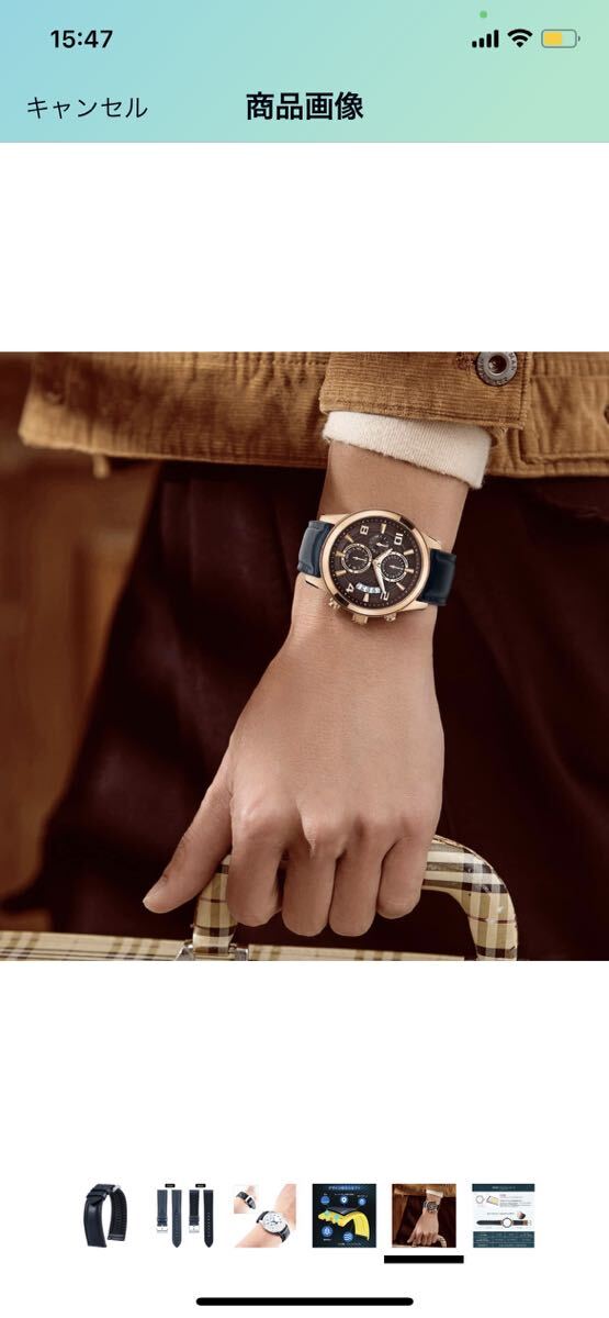 F31[BINLUN] 革時計ベルト クイックリリース オイルワックスレザー 腕時計バンド内側シリコン製男女兼用 20mm（ブルー/シルバー バックル）の画像5