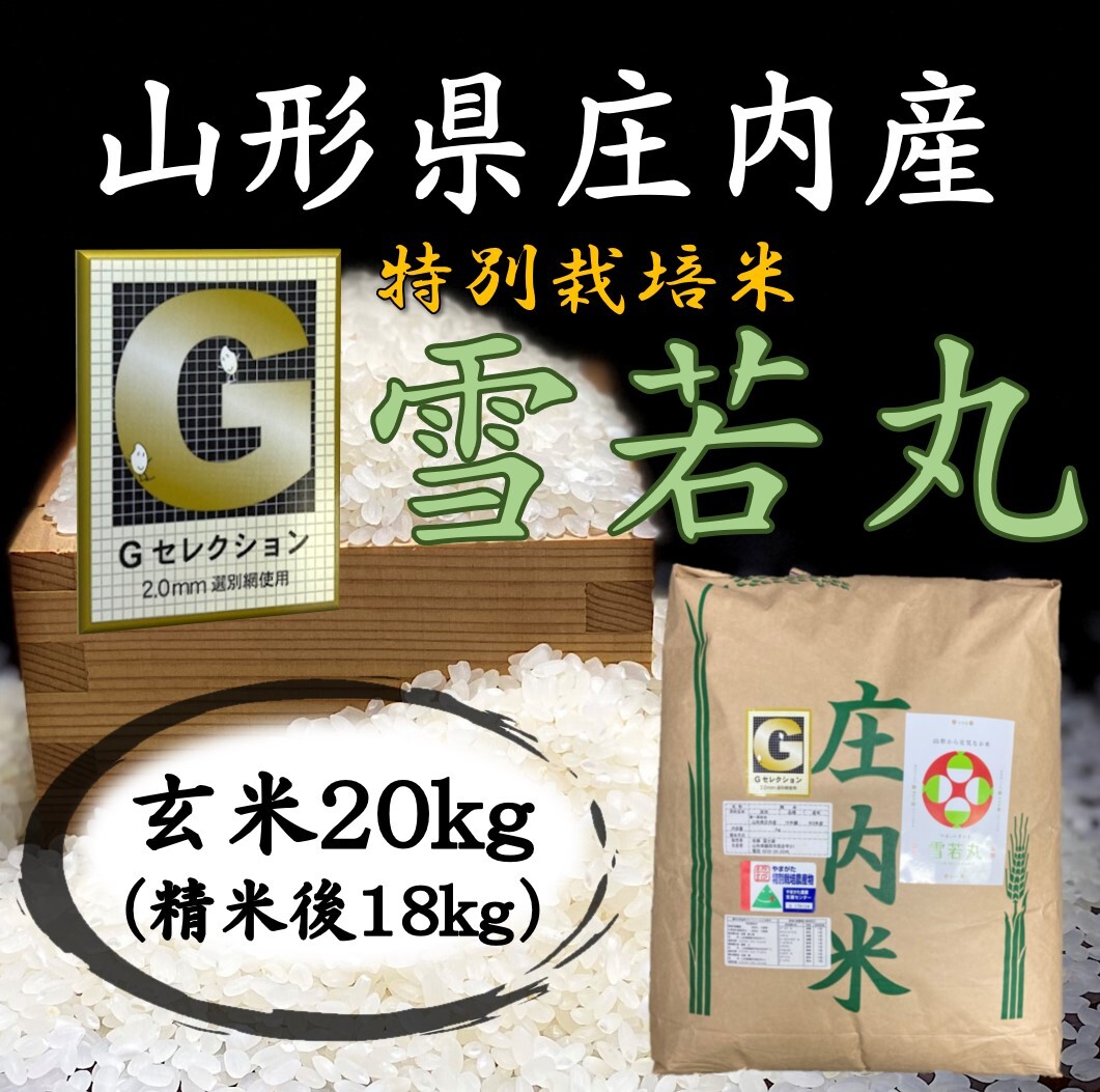 ●Gセレクション♪雪若丸♪令和５年産！山形庄内産玄米２０kg（白米１８kg）送料無料の画像1