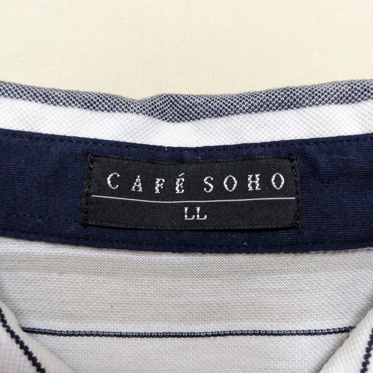 ☆AD30 CAFE SOHO カフェソーホー AOKI メンズ LL XL 半袖 ポロシャツ カットソー グレー ピンク ボーダー 薄手_画像5