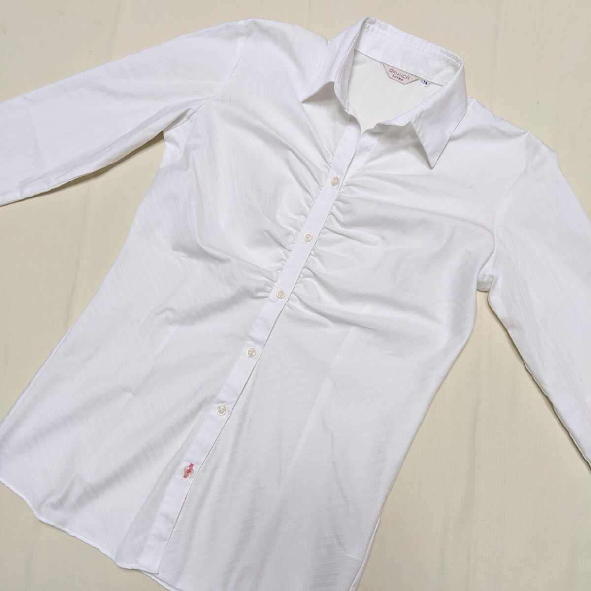 *FD76 ORIHICA RHYMEolihika formal lady's M long sleeve shirt blouse white stripe . collar business ceremony 