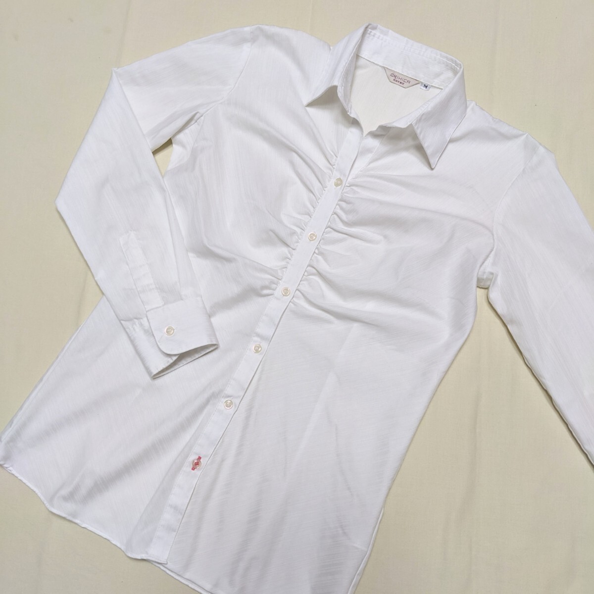 *FD76 ORIHICA RHYMEolihika formal lady's M long sleeve shirt blouse white stripe . collar business ceremony 