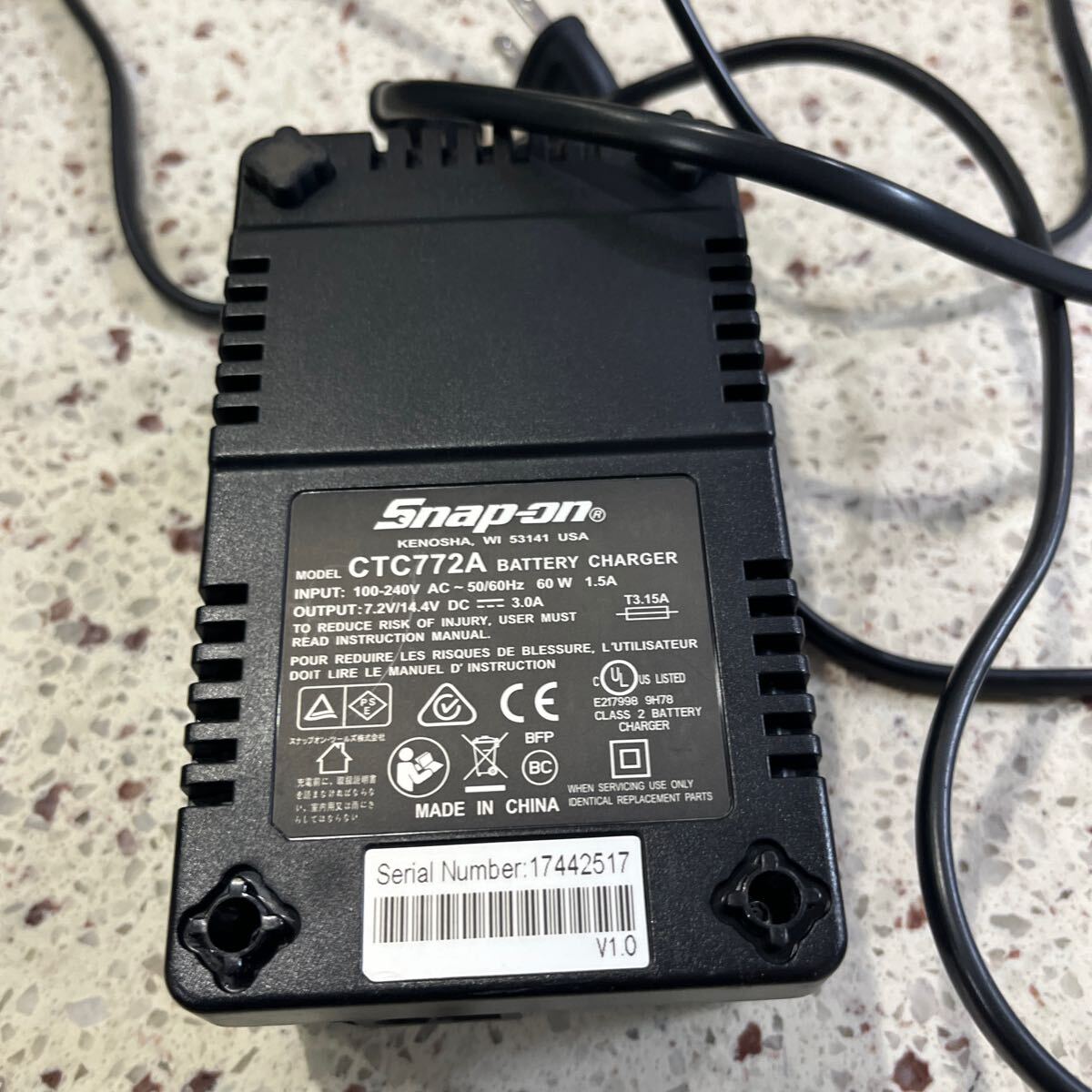 スナップオン充電器バッテリーチャージャー CTC772A 動作確認済み中古7.2-14.4v本体のみの画像3
