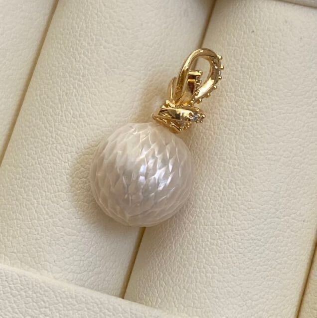 天然淡水真珠　彫刻パール　ネックレスペンダントトップ　エジソンパール　13-13.5mm ホワイト_画像5