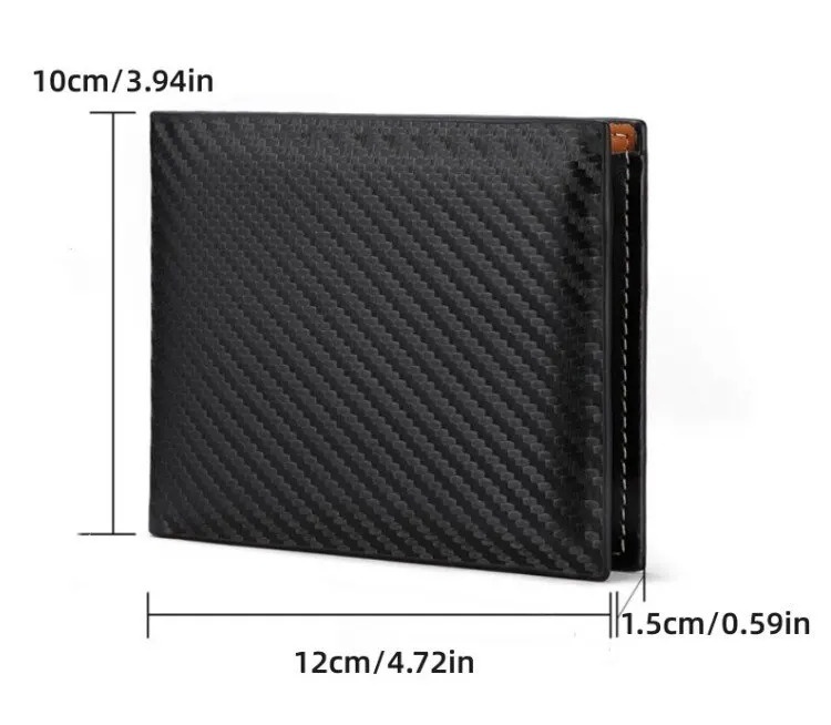 新品未使用 カーボンファイバーウォレット ブラック 二つ折り財布 メンズPUレザーウォレット 炭素繊維柄財布 送料無料