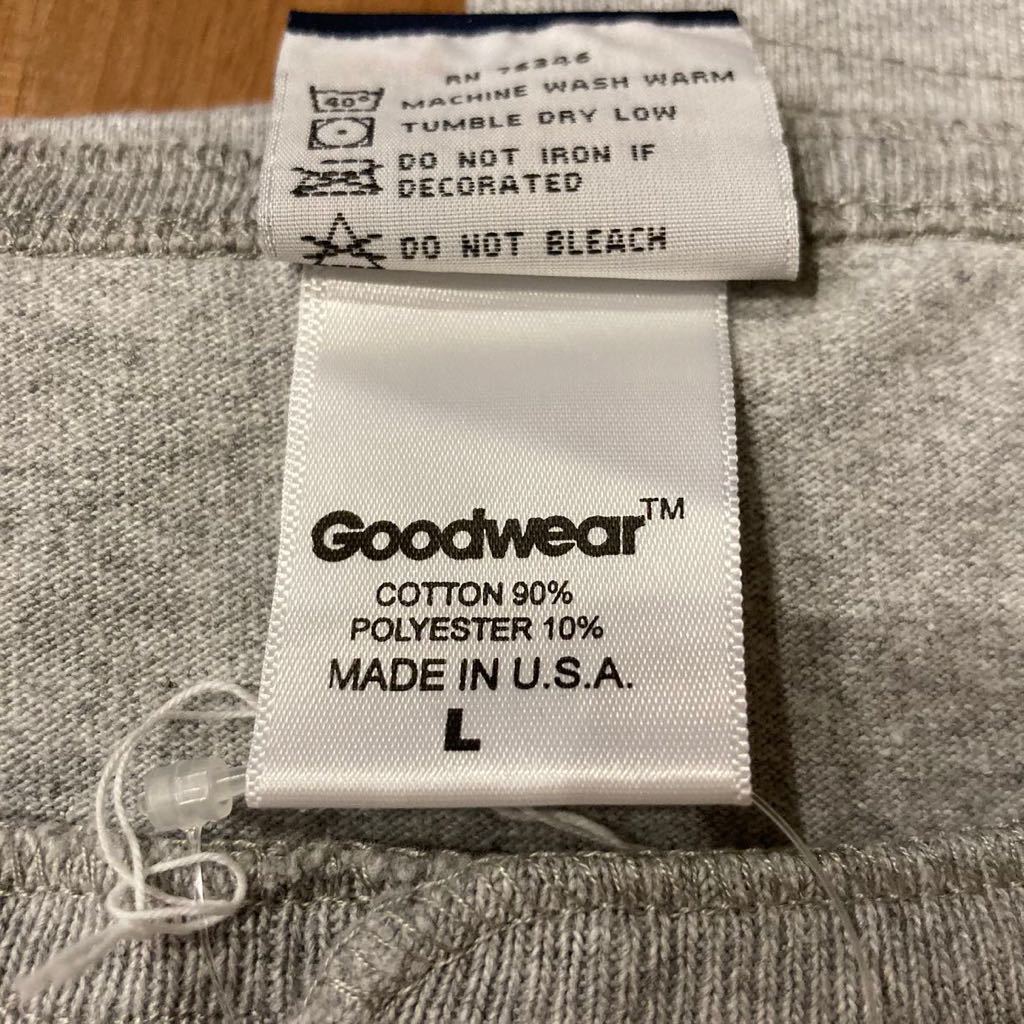 新品 Good wear グッドウェア USA製 ヘンリーネック スリム Tシャツ 半袖 ヘビーウェイト グレー サイズL 玉mc1420_画像7