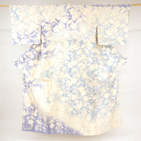 【紬】　単衣　訪問着　『しょうざん』 　生紬　幻想的ゆらぎの桜の花　正絹　着物　MS5-1_画像2