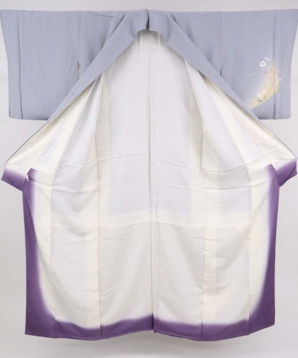 【訪問着】　袷　着物　長尺　シンプル　花模様　略礼装　灰紫色　正絹　祝事式典　1HH20_画像7