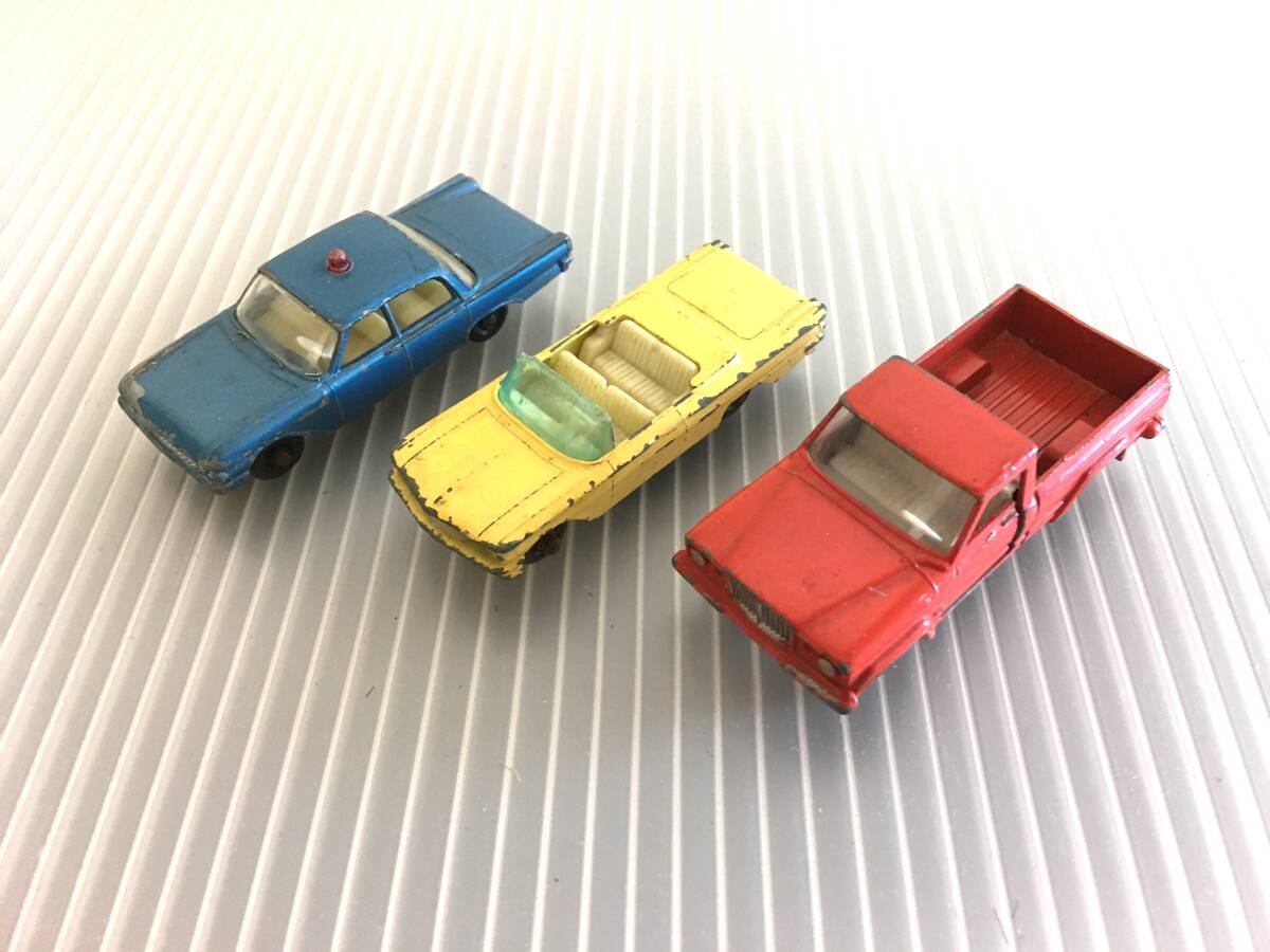 3 piece set LESNEY:rez knee company ( Jeep gladiator )( Pontiac )( Ford : patrol car ) Britain made ( Matchbox. company )