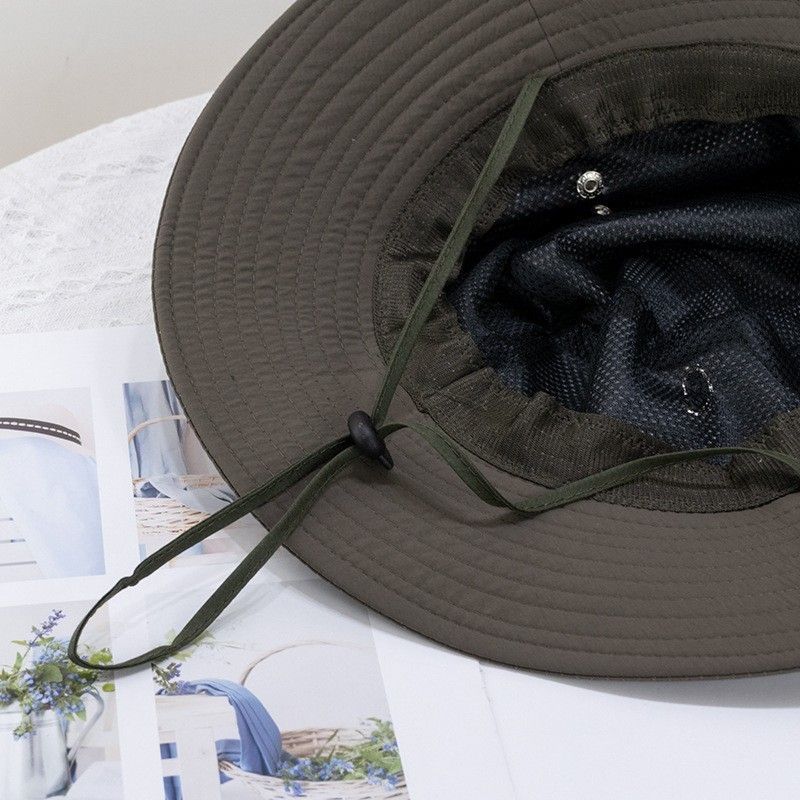 《新品、未使用品》サファリハット 帽子 撥水 UV 男女兼用 メッシュ 紐付き アウトドア バケットハット カーキ レジャー
