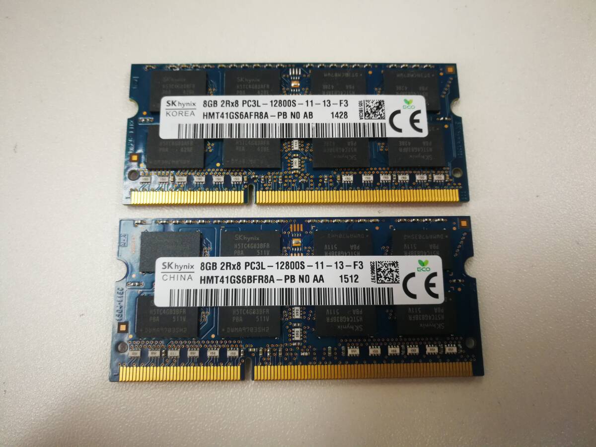 保証あり Sk hynix製 DDR3 1600 PC3L-12800S メモリ 8GB×2枚 計16GB ノートパソコン用 低電圧対応_画像1