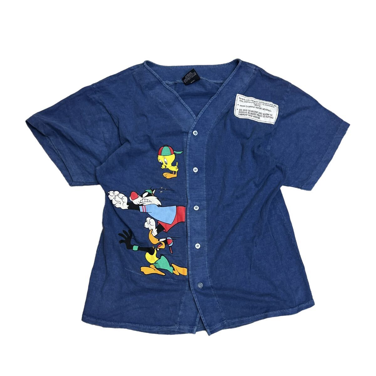 90s Looney Tunesベースボールシャツ 半袖 サイズL/XL USA製 アメリカ製　キャラクター　vintage ビンテージ　野球　MLB 半袖シャツ _画像1