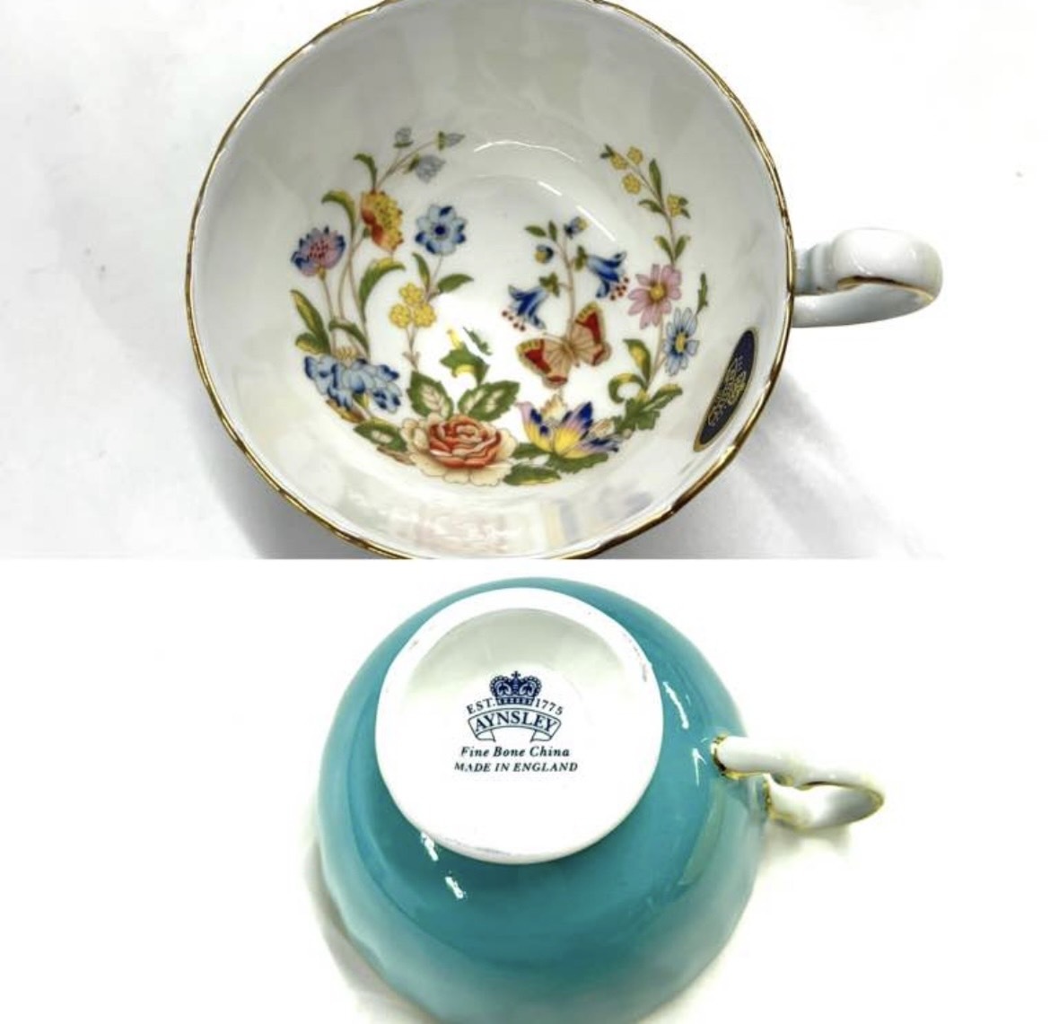 P416-W11-664 新品 AYNSLEY エインズレイ EST.1775 Bone China カップ＆ソーサー 2客 食器 洋食器 箱付き③_画像7