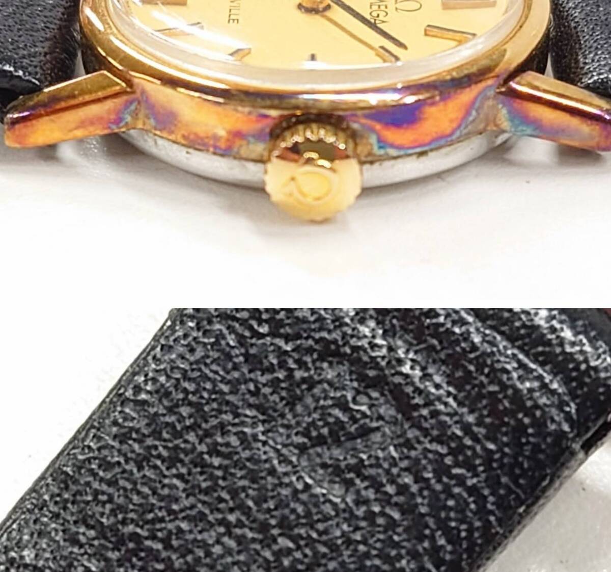 R524-W11-794◎OMEGA オメガ DE VILLE デビル レディース腕時計 手巻き 2針 レザーベルト ゴールド文字盤④の画像10