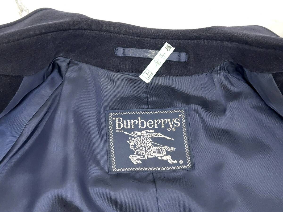 R457-W7-1575 BURBERRY バーバリー ウール カシミヤ ロングコート ネイビー系 袖丈約64㎝ 肩幅約40㎝ 着丈約107㎝③の画像6