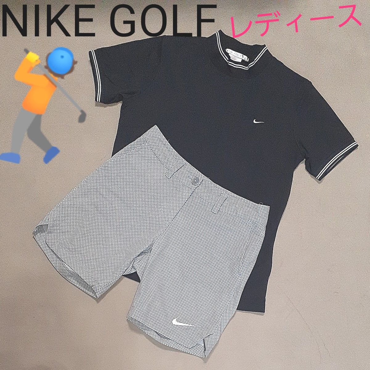 【超美品】NIKE GOLF　ナイキ ゴルフ　上下セット ハーフパンツ  半袖　グレードット　モックネック　バスト大きめ方