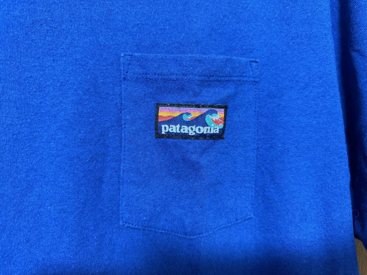 パタゴニア メンズ ボードショーツ ラベルポケット レスポンシビリティー Patagonia ポケットT 半袖 Tシャツ M ブルー ネイビー 波タグの画像3