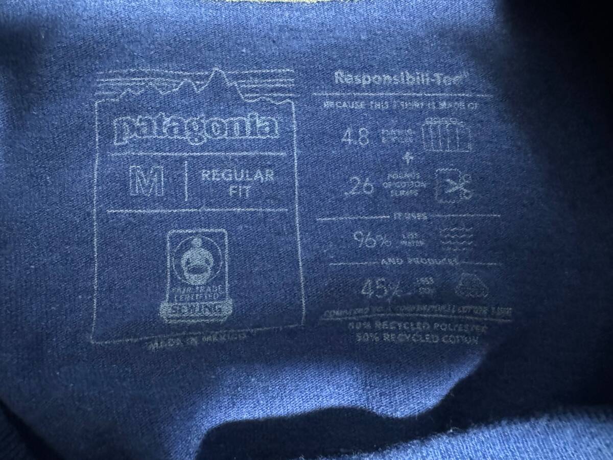 パタゴニア メンズ ボードショーツ ラベルポケット レスポンシビリティー Patagonia ポケットT 半袖 Tシャツ M ブルー ネイビー 波タグの画像4