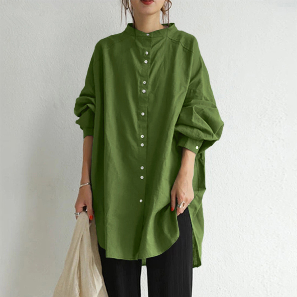 ☆ ライトグリーン ☆ 2XLサイズ ☆ ロングチュニック lyblushirt シャツ レディース チュニック ブラウス ロングシャツ 長袖 ロング_画像1