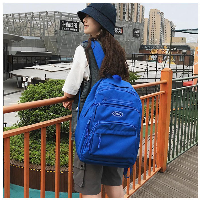 * blue rucksack going to school woman Korea high capacity mail order rucksack backpack stylish lady's man . men's high school student junior high school student A4 commuting 