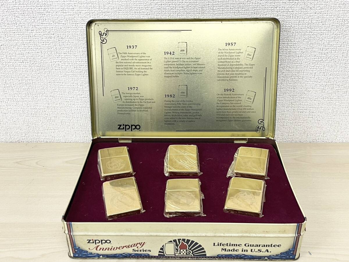 W521-T6-1958 ▲ ZIPPO ジッポ オイルライター 60th ANNIVERSARY 60周年アニバーサリー ゴールド 6本 セット 未開封 ケース付き ⑥の画像2