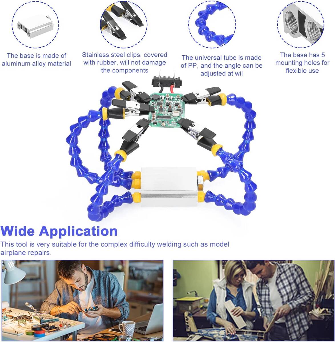 4 arms KKnoon フレキシブルアーム付きベンチバイステーブルクランプアルミニウム合金クランプはんだ付け鉄ホルダープリント_画像5