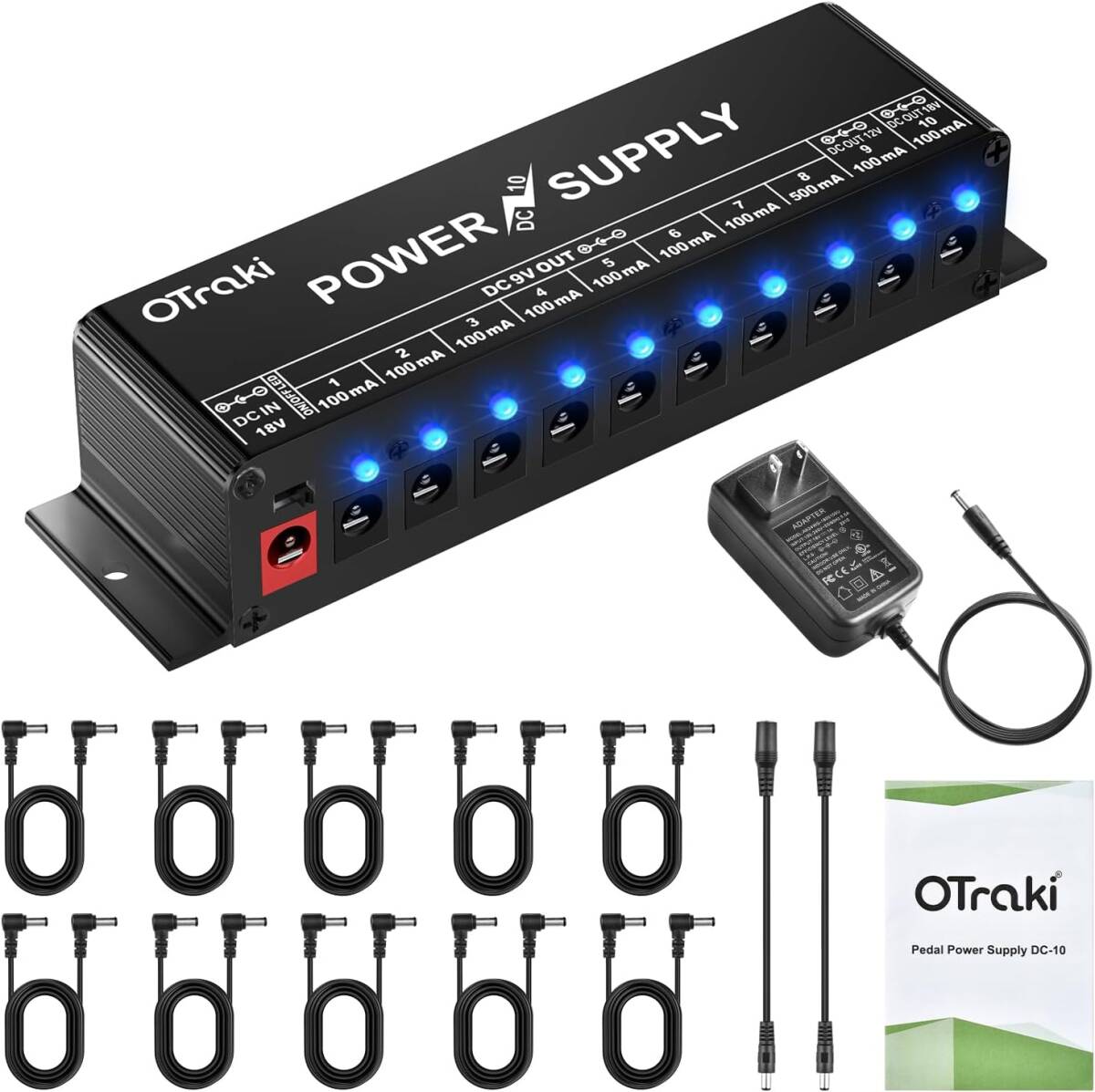 ブラック-10チャネル OTraki エフェクター電源 10チャンネル 独立出力 パワーサプライ LED指示機能 短絡保護 DCパ_画像1