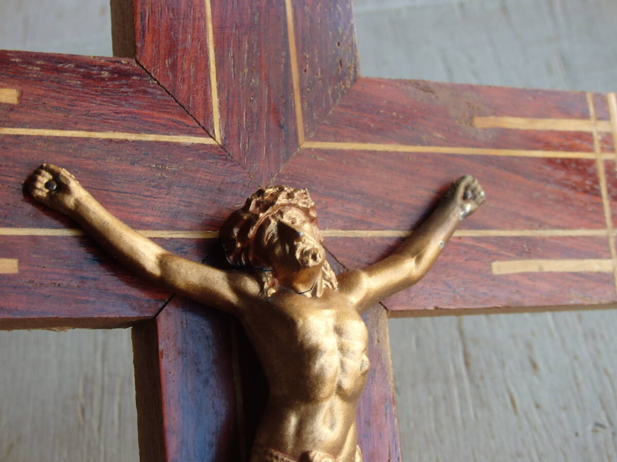 フランスアンティーク 十字架 クロス 教会 ブロカント 蚤の市 仏 壁掛け ウォール 木製 キリスト 聖品　ヴィンテージ　北欧_画像3