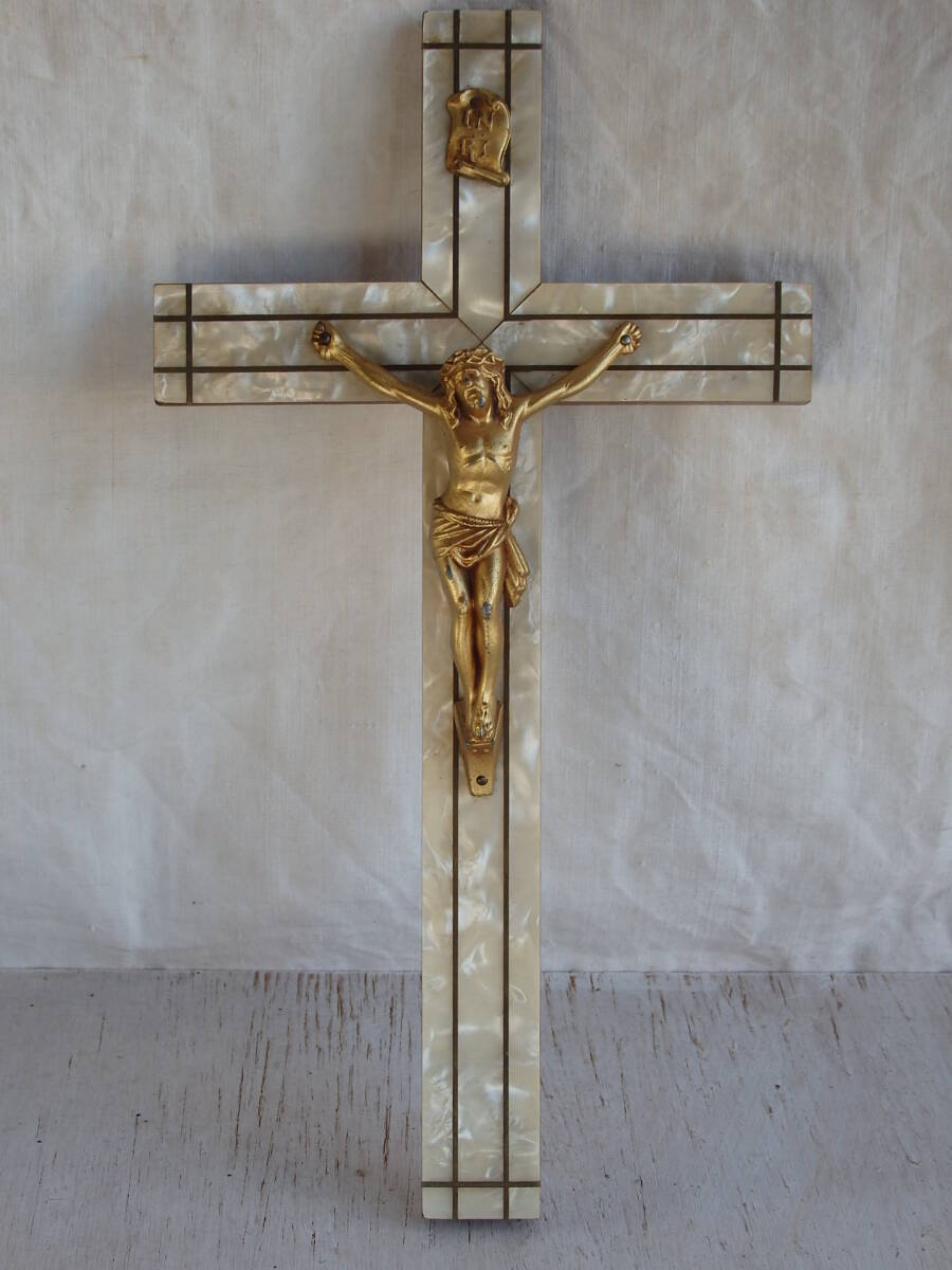 フランスアンティーク 十字架 クロス 教会 ブロカント 蚤の市 仏 壁掛け ウォール 木製 キリスト 聖品 ヴィンテージの画像1