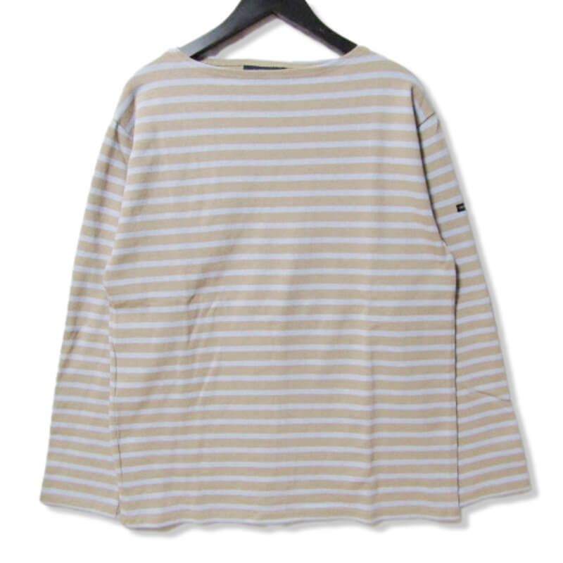 SAINT JAMES セントジェームス 長袖Tシャツ ウエッソン ボーダー OUESSANT バスクシャツ ボートネック コットン BEIGE/S.BLUE 6 27105587の画像1