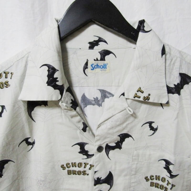 Schott ショット 半袖シャツ 蜘蛛の巣 コウモリ 3115056 HAWAIIAN SHIRT BAT& SPIDER ホワイト 白 L 27105645_画像3