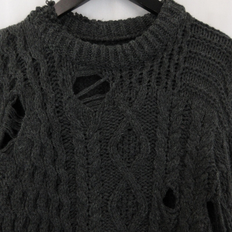 美品 NEIGHBORHOOD ネイバーフッド PATCHWORK SAVAGE SWEATER 232FUNH-KNM01 ダメージ加工 ケーブルニット チャコール S 71009185_画像3