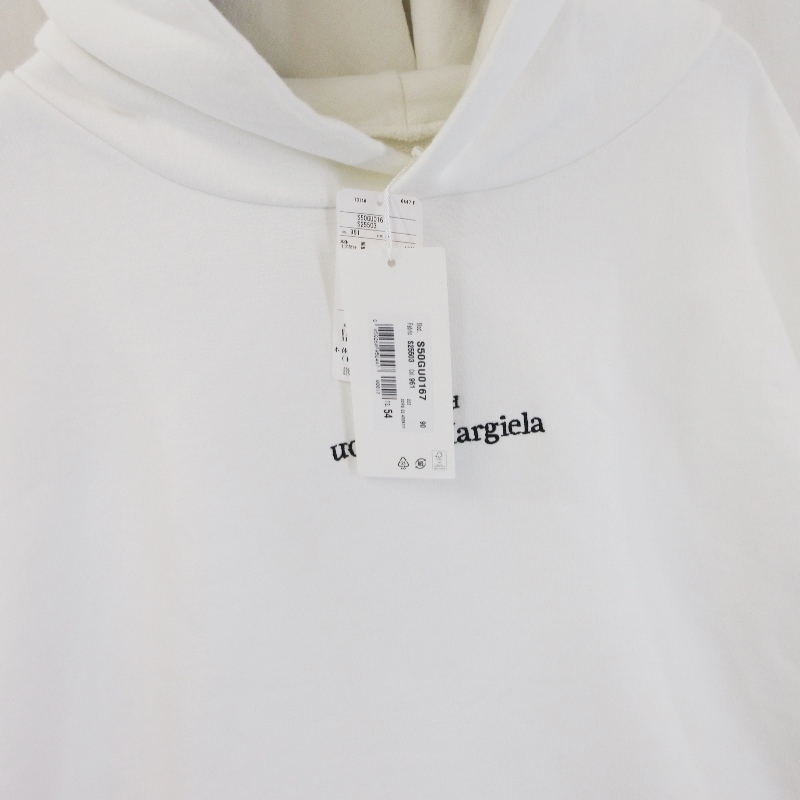 未使用 Maison Margiela メゾンマルジェラ 反転ロゴフーディ S50GU0167 ロゴ プルオーバー パーカー WHITE 961 54 タグ付き 20018521_画像3