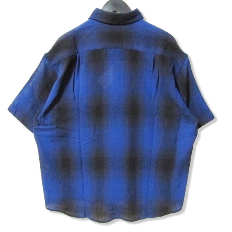 未使用 WHIMSY ウィムジー 半袖ポロシャツ WMS-23SS-010 SHADOW PLAID SHIRT ブルー XL タグ付き 27105802_画像2