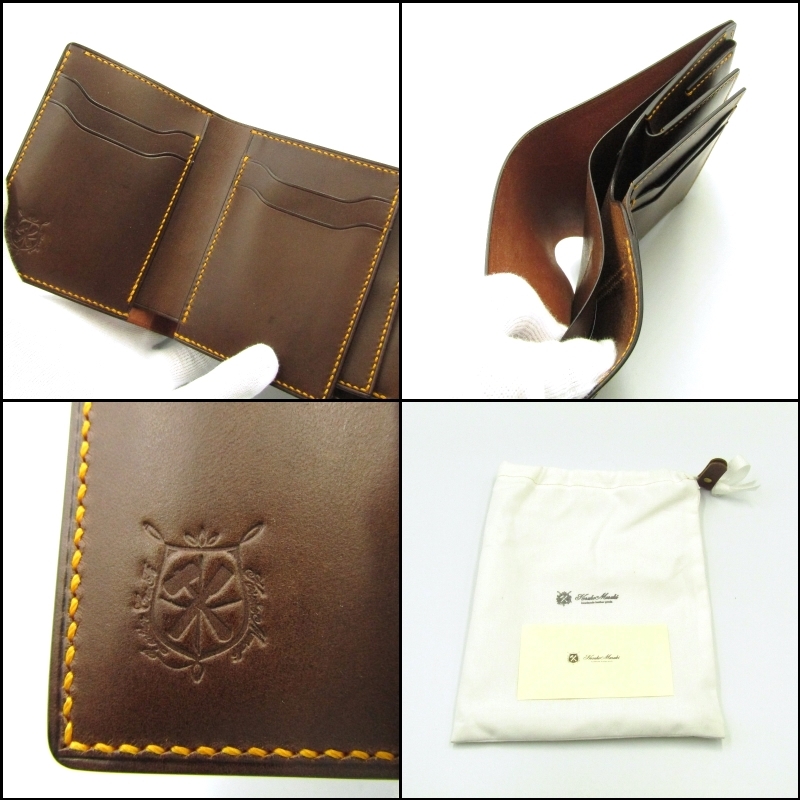 美品 Kosuke Masaki コウスケマサキ 二つ折り財布 コードバン 多段式 BOX型小銭入れ 日本製 バーガンディ 24002952_画像7