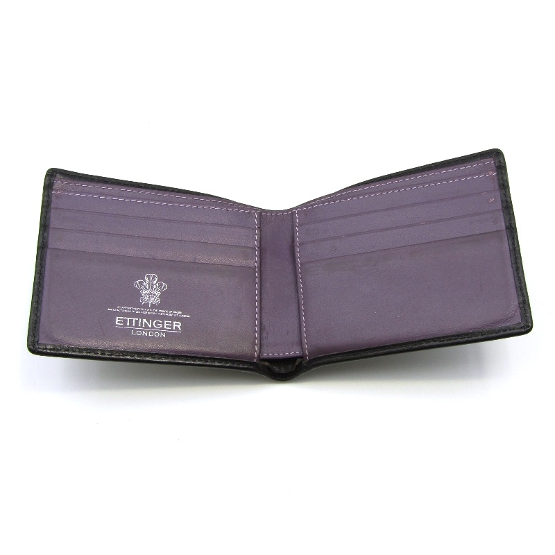 ETTINGER エッティンガー 二つ折り財布 ブライドル 札入れ 英国製 ブラック×パープル 24002998_画像5