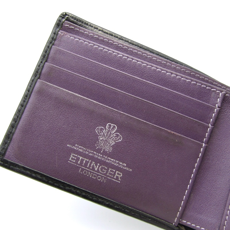 ETTINGER エッティンガー 二つ折り財布 ブライドル 札入れ 英国製 ブラック×パープル 24002998_画像7