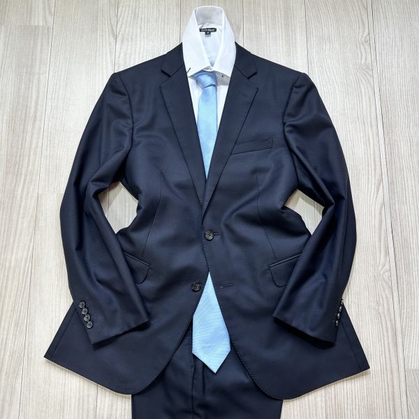 【BURBERRY】 バーバリー ロンドン 極美品 R40（L程度） ウール ダークネイビー 紺 スーツ セットアップ 総裏 2B メンズの画像1