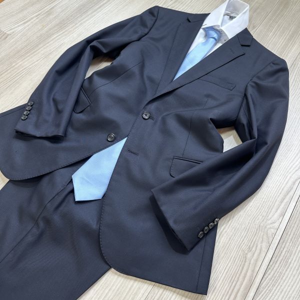 【BURBERRY】 バーバリー ロンドン 極美品 R40（L程度） ウール ダークネイビー 紺 スーツ セットアップ 総裏 2B メンズの画像3